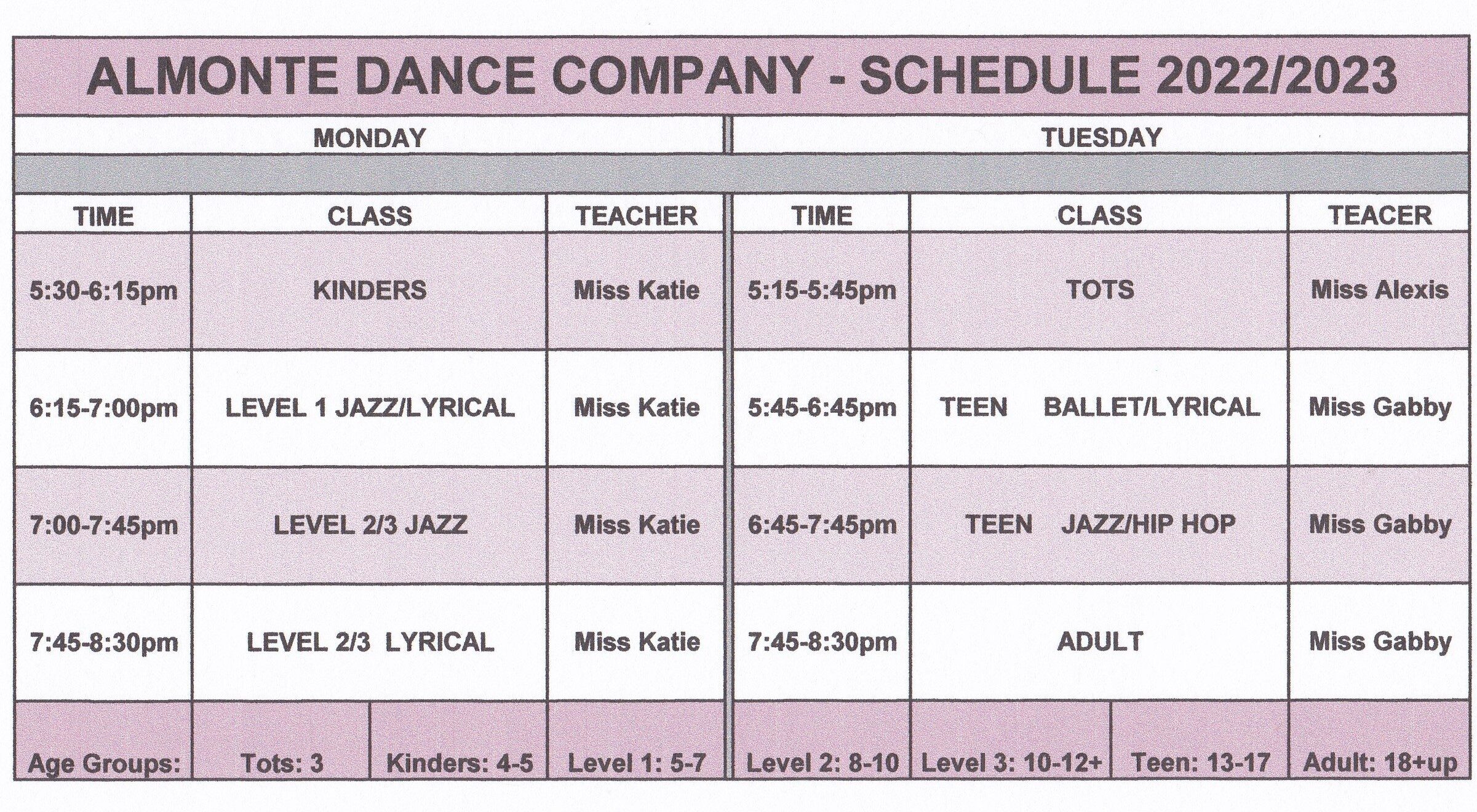 Almonte Dance schedule